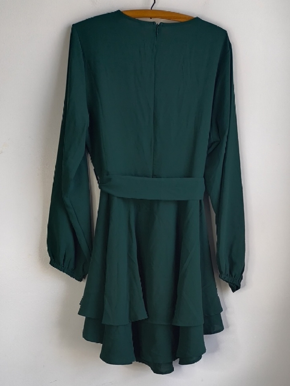 Deep Green Long Sleeve Wrap Dress with Waist Tie - Picture 6 of 6